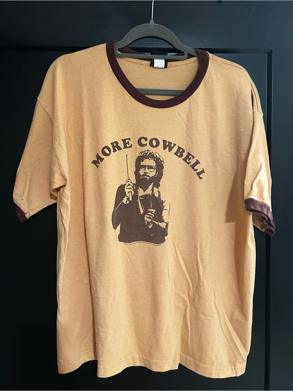SNL More Cowbell Mississippi State Graphic Ringer Tee - Tan with Brown Trim